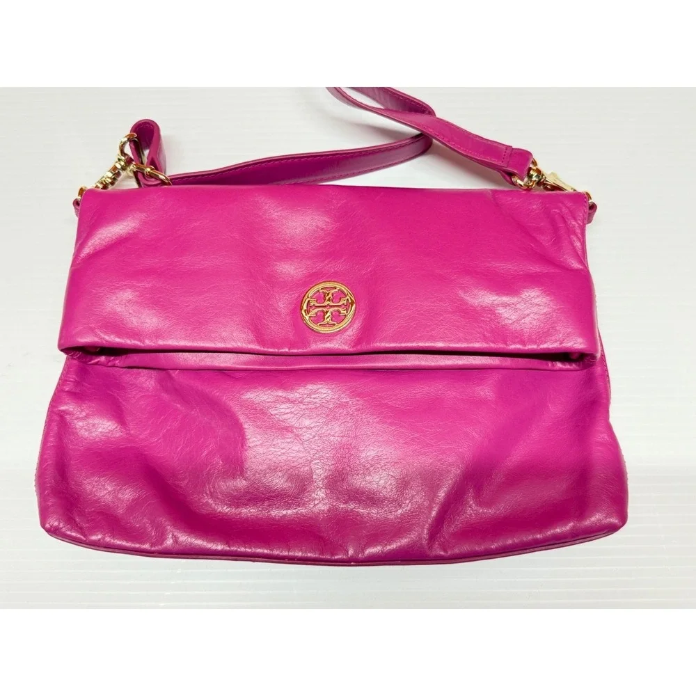 Tory Burch Dena Convertible Crossbody Messenger Leather Flap (Magenta) MSRP $365